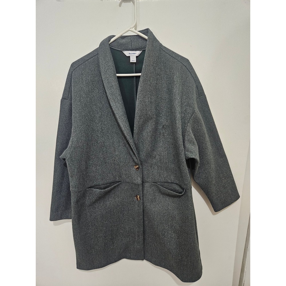 Old Navy Women Charcoal Gray Shawl Collar Oversized Soft Brushed Coat L NEW